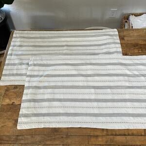 Southern Living King Pillow Shams (2) Cotton Blend White & Gray Embroidered Trim